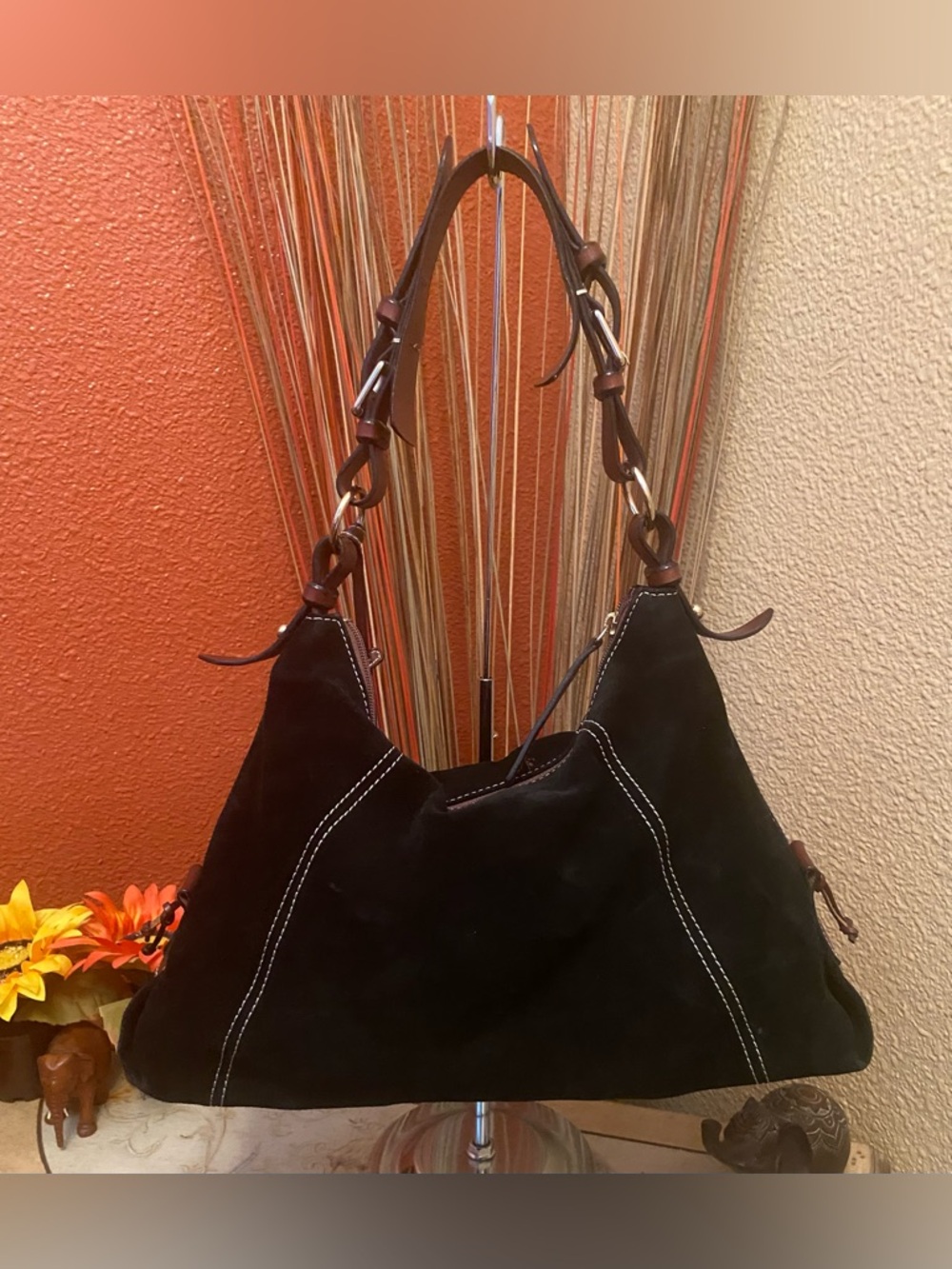 Dooney & Bourke - GUC - Black Suede Hobo with Brown Leather Trim - Picture 2 of 14